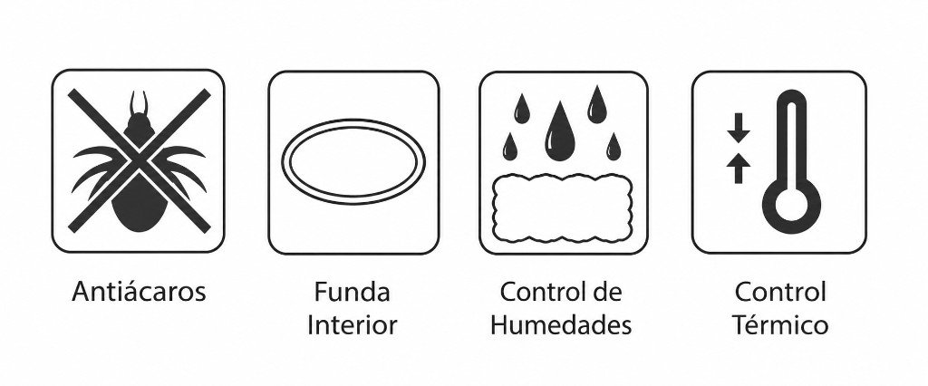 Características del colchón: antiácaros, funda interior, control de humedades y control térmico